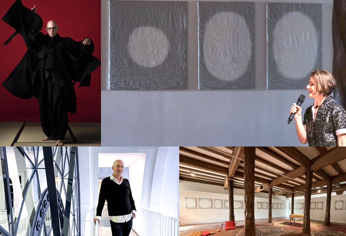 Nk Bärtsch, Johanna Knöpfle und Jürgen Grözinger sind im August 2025 die künstlerischen Protagonisten in der Installation "Mutabor - ich werde verwandelt werden". Fotos: Christian Senti und Udo Eberl
